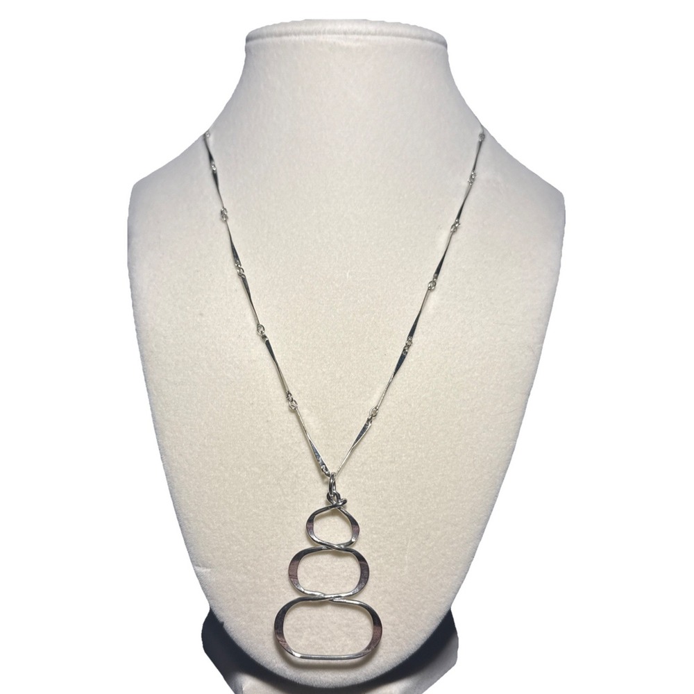 Park Lane Silver Tone Unique Chain Necklace w/ Triple Loop Pendant Vtg J-7C